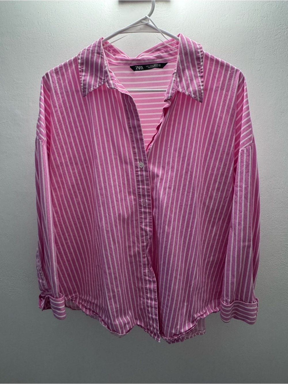 ZARA Pink and White Striped Button-Down Shirt